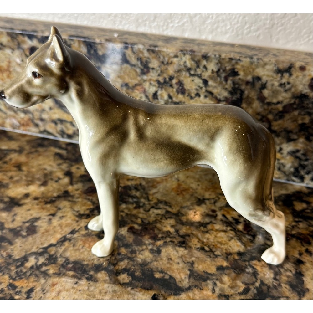 Vintage Dog Figurine Brown Porcelain Great Dane Greyhound Shephard Marked